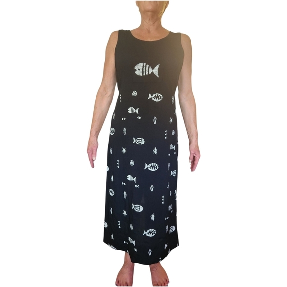 SUNDRESS UNDERSEA FISH VINTAGE Marine Life VINTAGE DRESS BARN BEACH RESORT SZ 12 - Picture 5 of 5